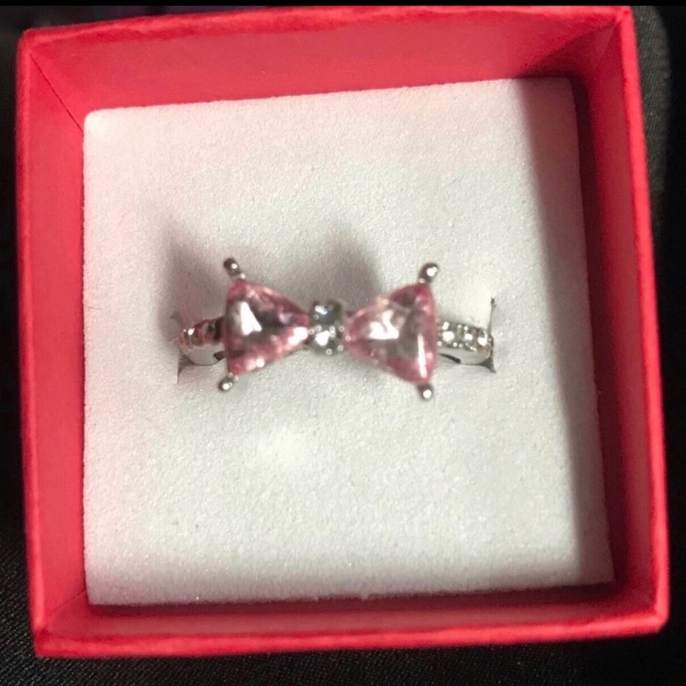 Delicate Pink Bow Double Stone Ring